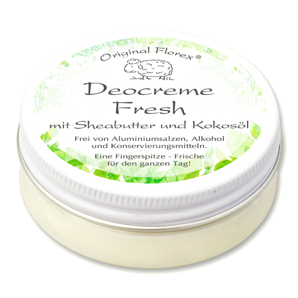 Florex Deocreme - Fresh- mit mit Sheabutter, Kokosöl, Kakaobutter, Mandelöl, Zink ohne Aluminiumsalze Alkohol Konservierungsstoffe 40 g 